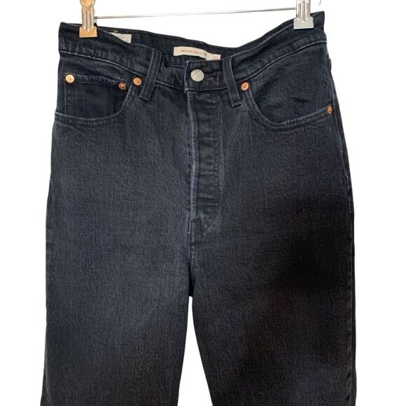 Levi's Button Fly Ribcage Crop Flare Jeans Women's Raw hem High Rise Black Sz 27 - Picture 9 of 13
